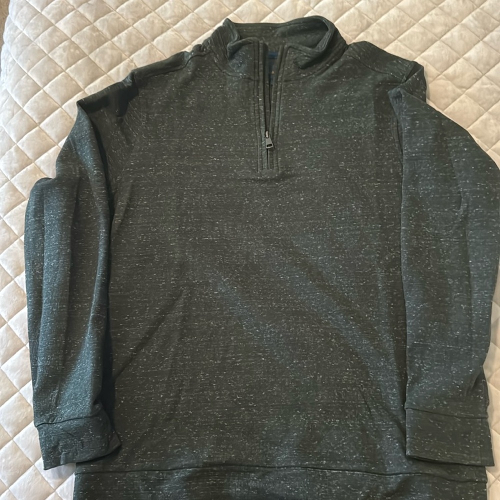 Gray-green textured quarter zip sweatshirt